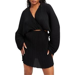 NWT Good American Always Fits Plissé Sculpted Black Mini Dress Size 1/2 S/M